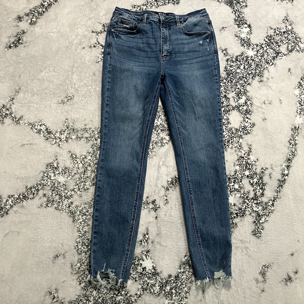 Judy Blue Jeans Womens SIze 15/32 Blue Stretch Denim Frayed Hem Mid Rise‎ Soft
